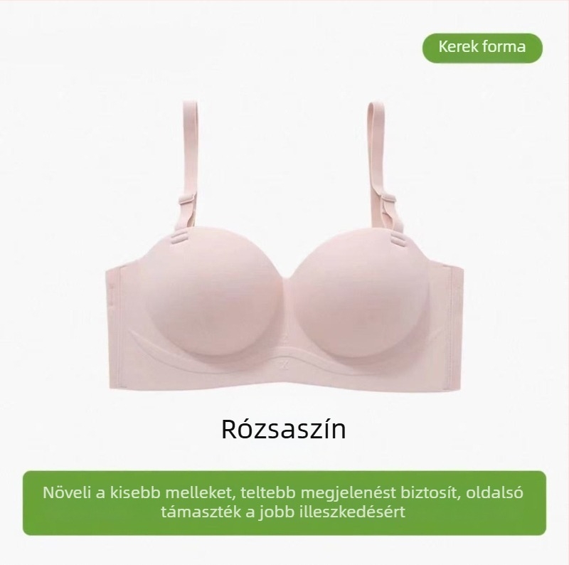 Rózsaszín vállpánt nélküli, varrás nélküli push-up melltartó, 3/4 kosár, kétirányú viselés