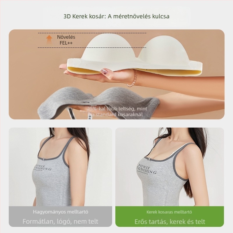 Rózsaszín vállpánt nélküli, varrás nélküli push-up melltartó, 3/4 kosár, kétirányú viselés