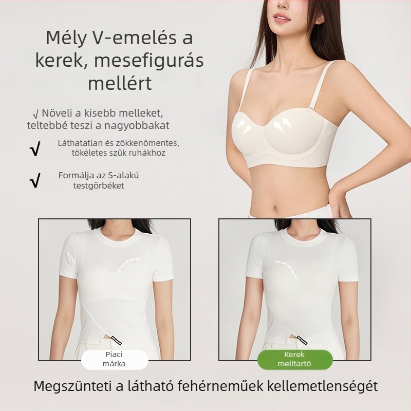 Rózsaszín vállpánt nélküli, varrás nélküli push-up melltartó, 3/4 kosár, kétirányú viselés