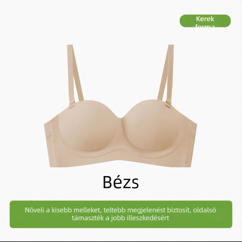 Rózsaszín vállpánt nélküli, varrás nélküli push-up melltartó, 3/4 kosár, kétirányú viselés