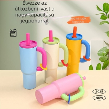 Nagy kapacitású termosz rozsdamentes acél fogantyúval, autóhoz, hordozható, kültéri szigetelt