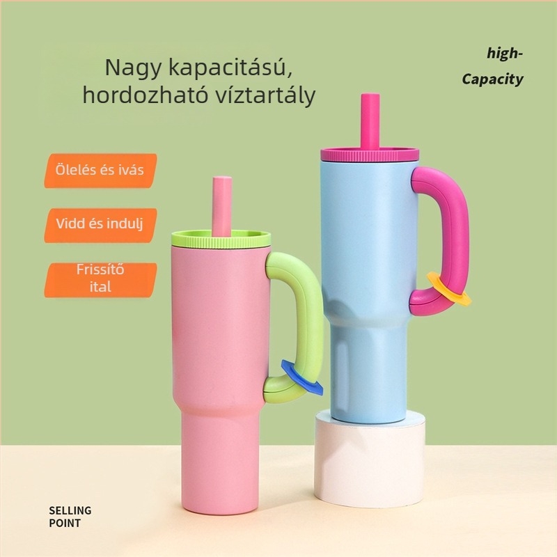 Nagy kapacitású termosz rozsdamentes acél fogantyúval, autóhoz, hordozható, kültéri szigetelt