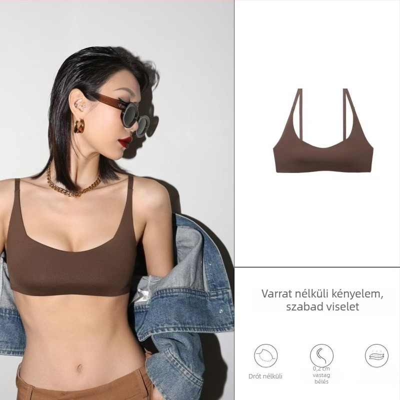 Koreai stílusú varrás nélküli női melltartó, vékony fazon, kis méretű mell, push-up, négyszögletes nyakú, egyszerű, könnyű sportos felső