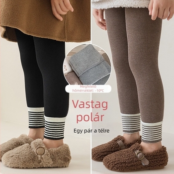 Gyerekek téli fleecével bélelt vastag leggings, függőleges csíkokkal, melegek