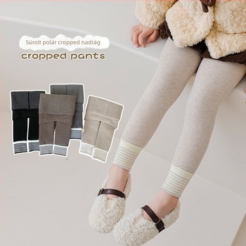Gyerekek téli fleecével bélelt vastag leggings, függőleges csíkokkal, melegek