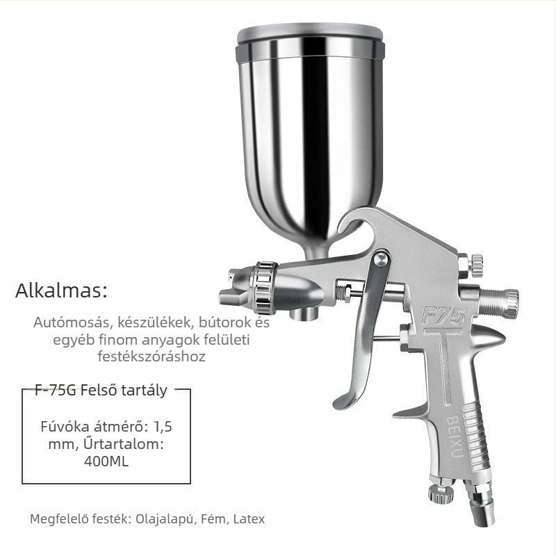 Pneumatikus spraypisztoly latex festékhez, autó- és bútorfelületek fedőrétegéhez