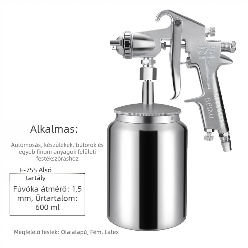 Pneumatikus spraypisztoly latex festékhez, autó- és bútorfelületek fedőrétegéhez