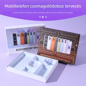 Új Apple 17-es telefonhoz készült csomagolási készlet: telefonvédő, mágneses fülhallgató, öt- vagy hat darabból álló csomagolás, adatkábel, flip-top kupakkal ellátott ajándékdoboz