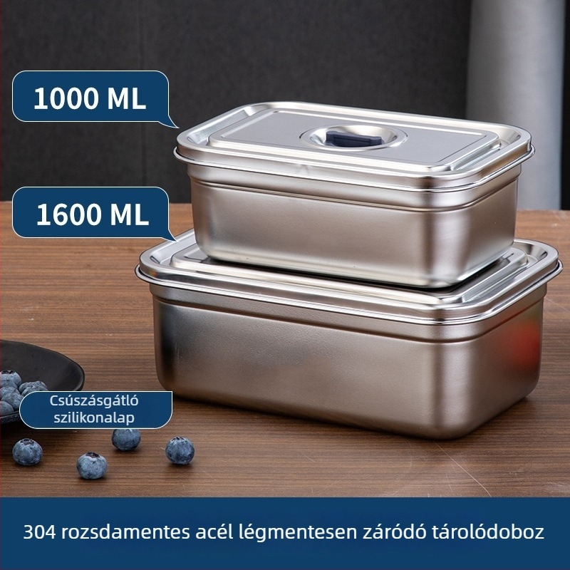 Élelmiszer-minőségű 304 rozsdamentes acél hűtőszekrényhez való tároló, lezárt fedéllel