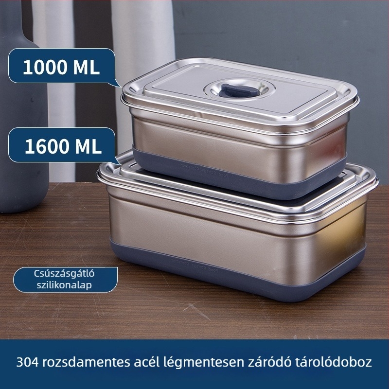 Élelmiszer-minőségű 304 rozsdamentes acél hűtőszekrényhez való tároló, lezárt fedéllel