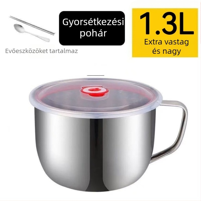 Rozsdamentes acélból készült instant tészta tál fedővel