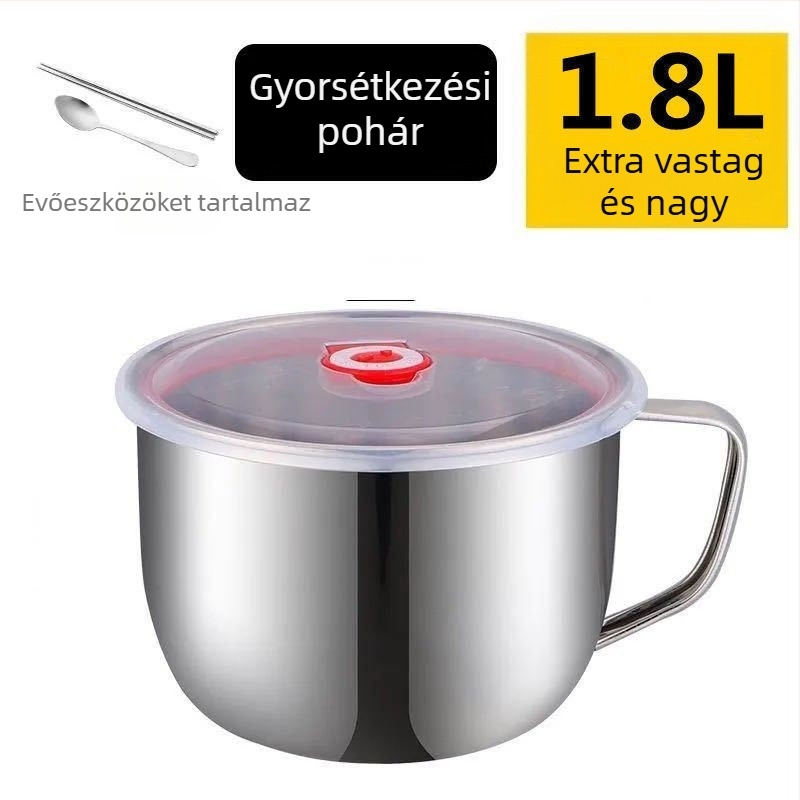 Rozsdamentes acélból készült instant tészta tál fedővel