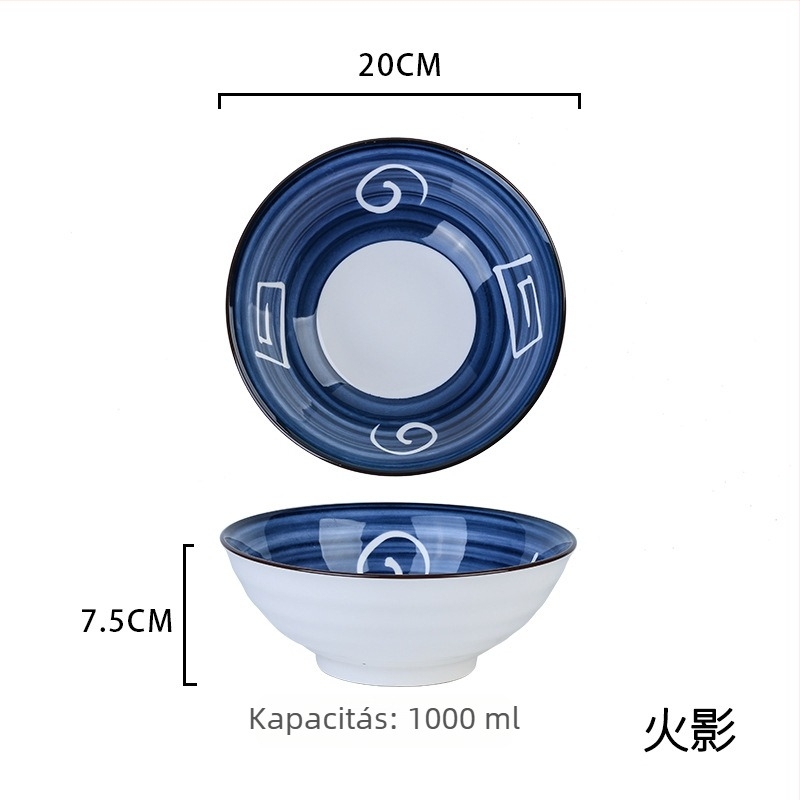 Japán stílusú porcelán étkészlet: leveses és tészta tálak, valamint tányérok