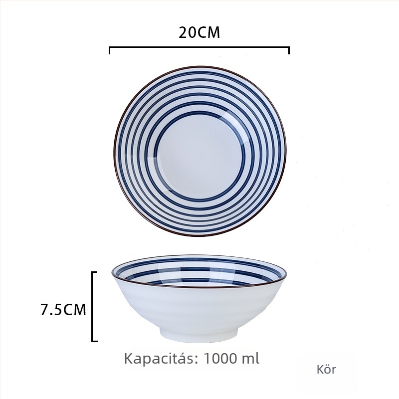 Japán stílusú porcelán étkészlet: leveses és tészta tálak, valamint tányérok