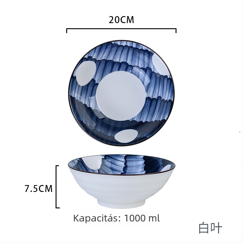 Japán stílusú porcelán étkészlet: leveses és tészta tálak, valamint tányérok