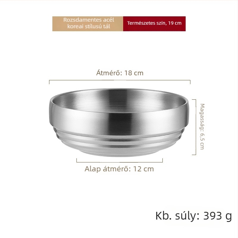 Koreai stílusú kettős rétegű rozsdamentes acél tál hideg tészta, nagy kapacitás, bibimbap, levesek és saláták számára, arany felület