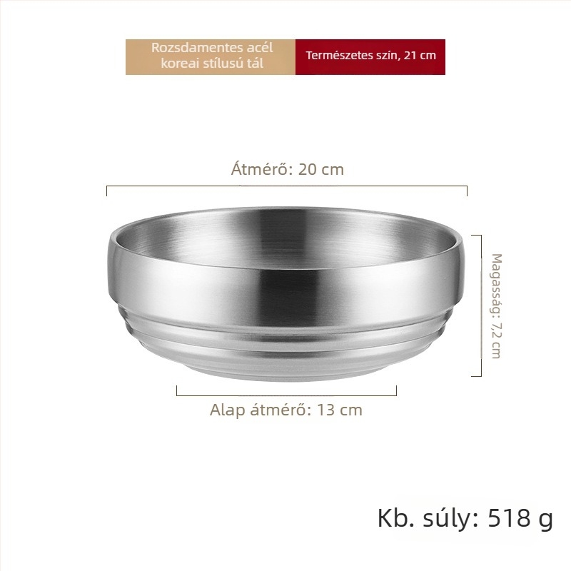 Koreai stílusú kettős rétegű rozsdamentes acél tál hideg tészta, nagy kapacitás, bibimbap, levesek és saláták számára, arany felület