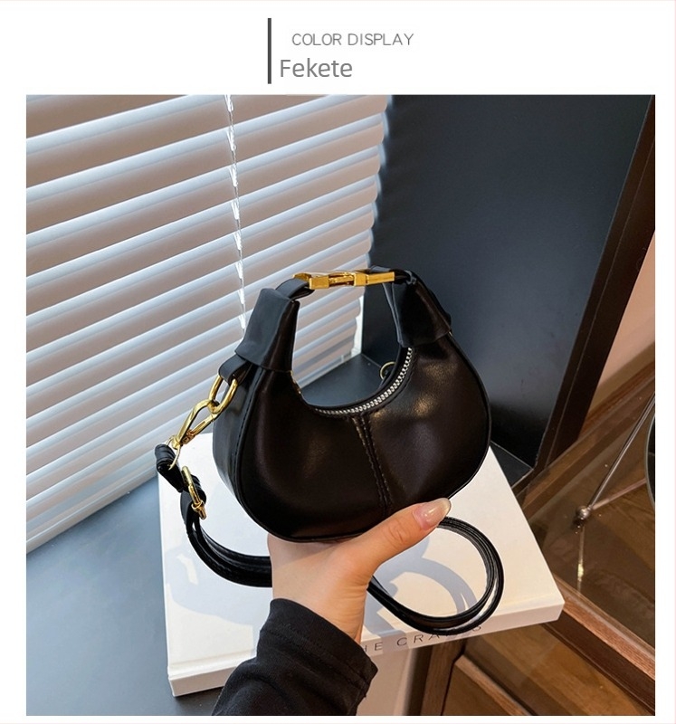 Divatos női crossbody táska félhold formájú dumpling dizájnnal, mini méret, rúzstartó rekesz, mindennapi használatra