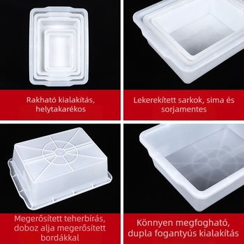 Műanyag élelmiszer-tároló doboz fedél nélkül, vastított kialakítással, konyha és menza számára