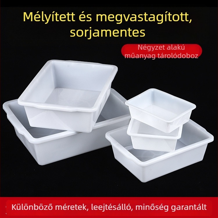 Műanyag élelmiszer-tároló doboz fedél nélkül, vastított kialakítással, konyha és menza számára