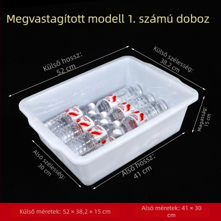 Műanyag élelmiszer-tároló doboz fedél nélkül, vastított kialakítással, konyha és menza számára
