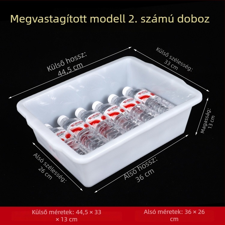 Műanyag élelmiszer-tároló doboz fedél nélkül, vastított kialakítással, konyha és menza számára