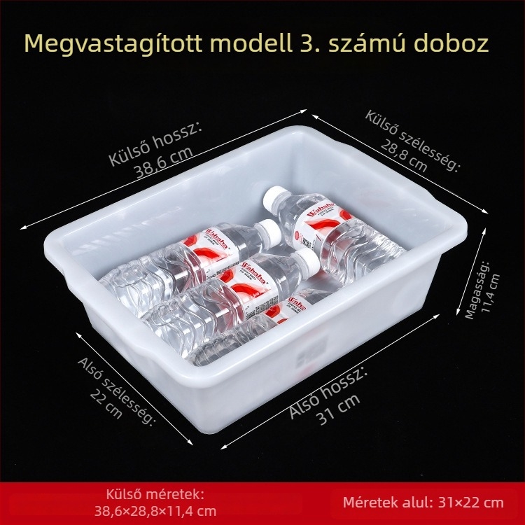 Műanyag élelmiszer-tároló doboz fedél nélkül, vastított kialakítással, konyha és menza számára