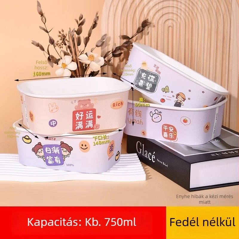 Egyszer használatos, hőszigetelt négyszögletes papírtál, rajzfilm motívummal, mikrohullámú sütőben használható, 25 db/csomag elviteles ételekhez