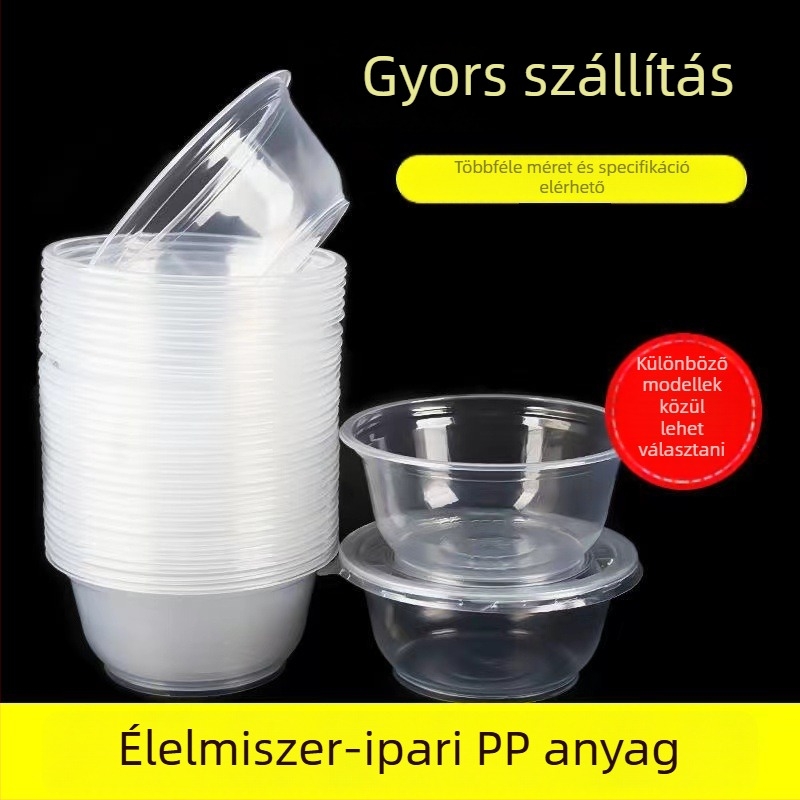 Egyszer használatos étkezési készlet: leveses tálak, ebédes doboz, evőeszközök, vastag műanyag kör alakú doboz