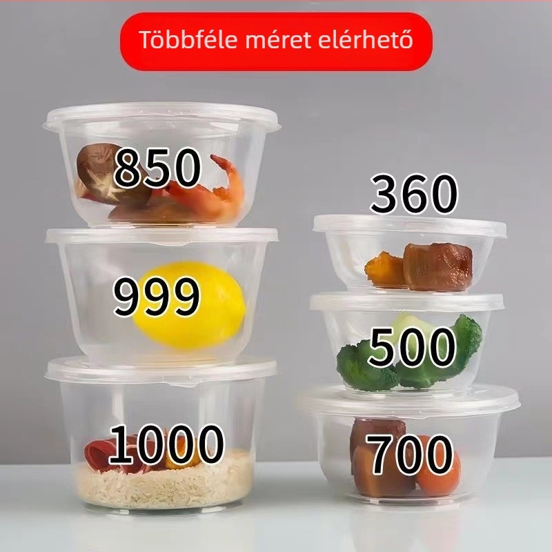 Egyszer használatos étkezési készlet: leveses tálak, ebédes doboz, evőeszközök, vastag műanyag kör alakú doboz