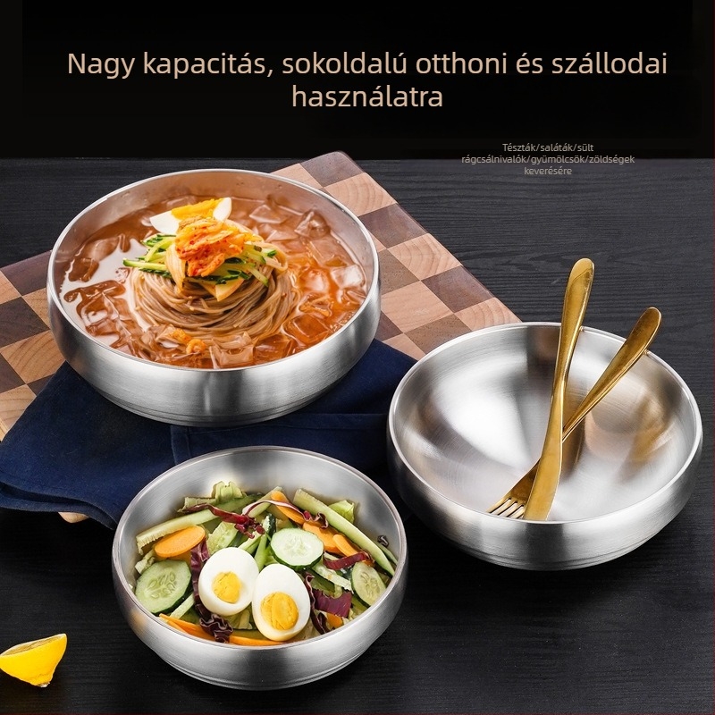Nagy kapacitású tál rozsdamentes acélból, arany felülettel, kör alakú, háztartási és éttermi használatra