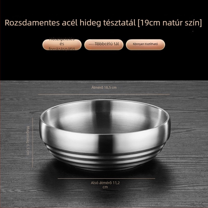 Nagy kapacitású tál rozsdamentes acélból, arany felülettel, kör alakú, háztartási és éttermi használatra