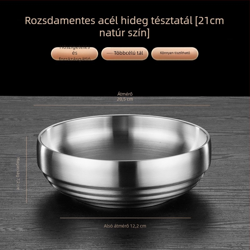Nagy kapacitású tál rozsdamentes acélból, arany felülettel, kör alakú, háztartási és éttermi használatra