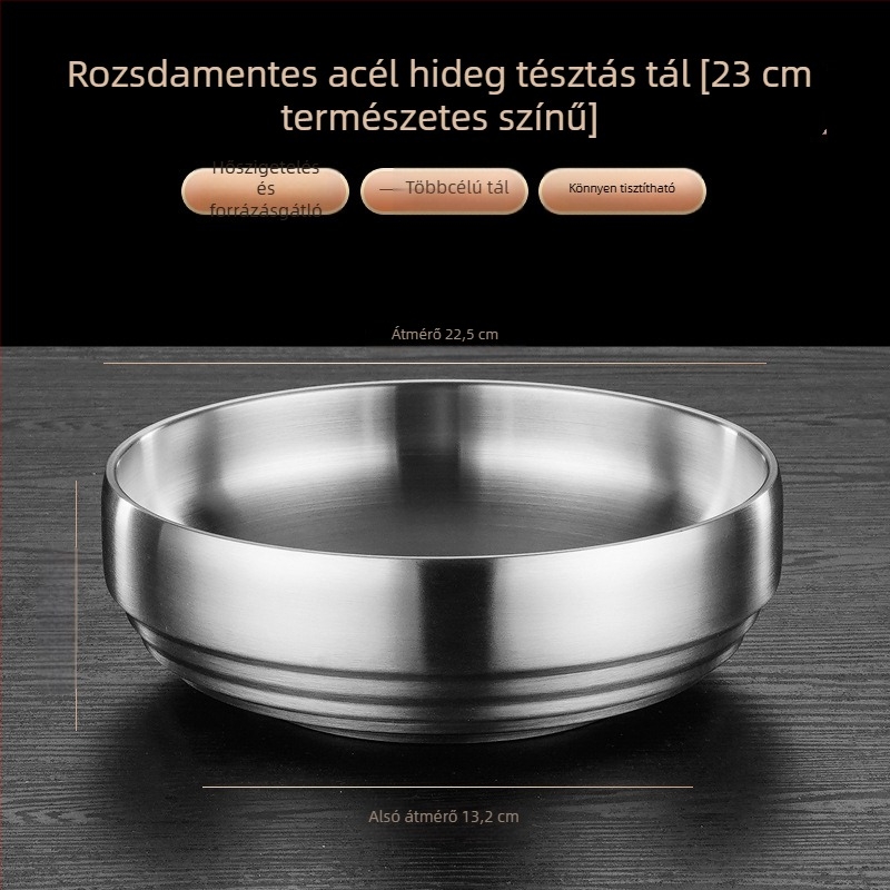 Nagy kapacitású tál rozsdamentes acélból, arany felülettel, kör alakú, háztartási és éttermi használatra