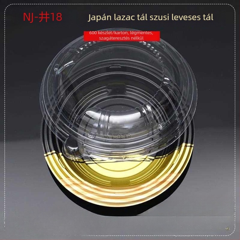 Egyszer használatos lazacos sushi tál, kör alakú ebédes doboz hideg tészta és leves számára, elvihető csomagolás, 50 db