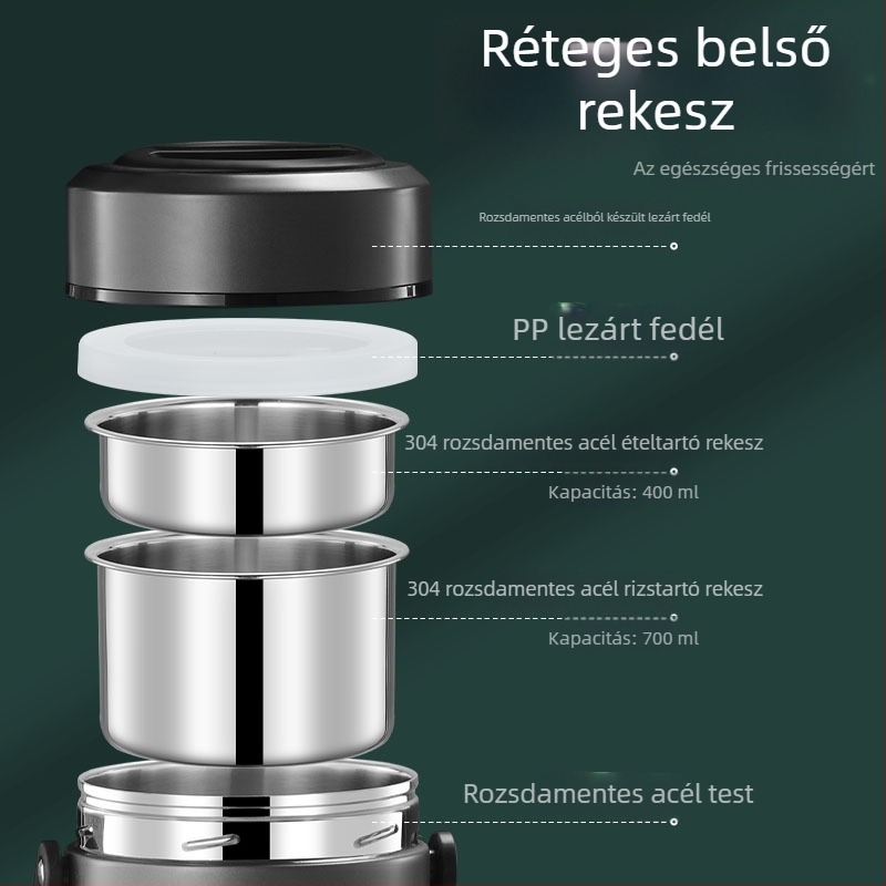304 rozsdamentes acél ebéddoboz, hőszigetelt, hordozható, zárható, többszintes, otthoni használatra, felnőttek és diákok