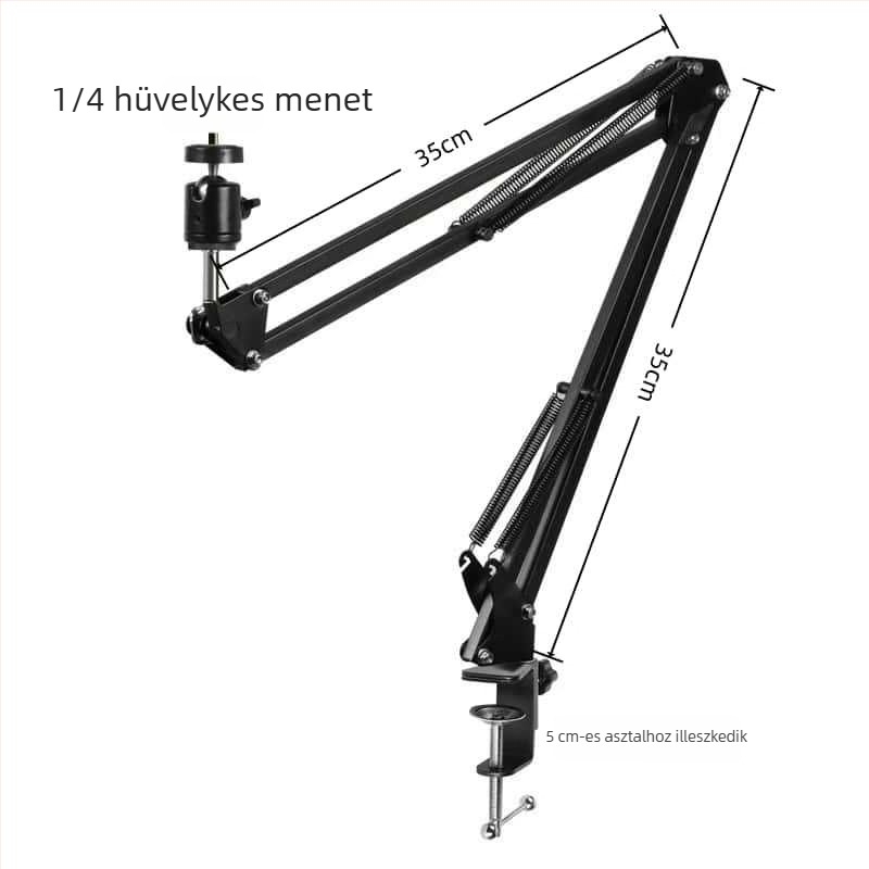 Fölé nyúló kantilever állvány telefonhoz, kamerához, monitorhoz és tablethez, 1/4 inch menet