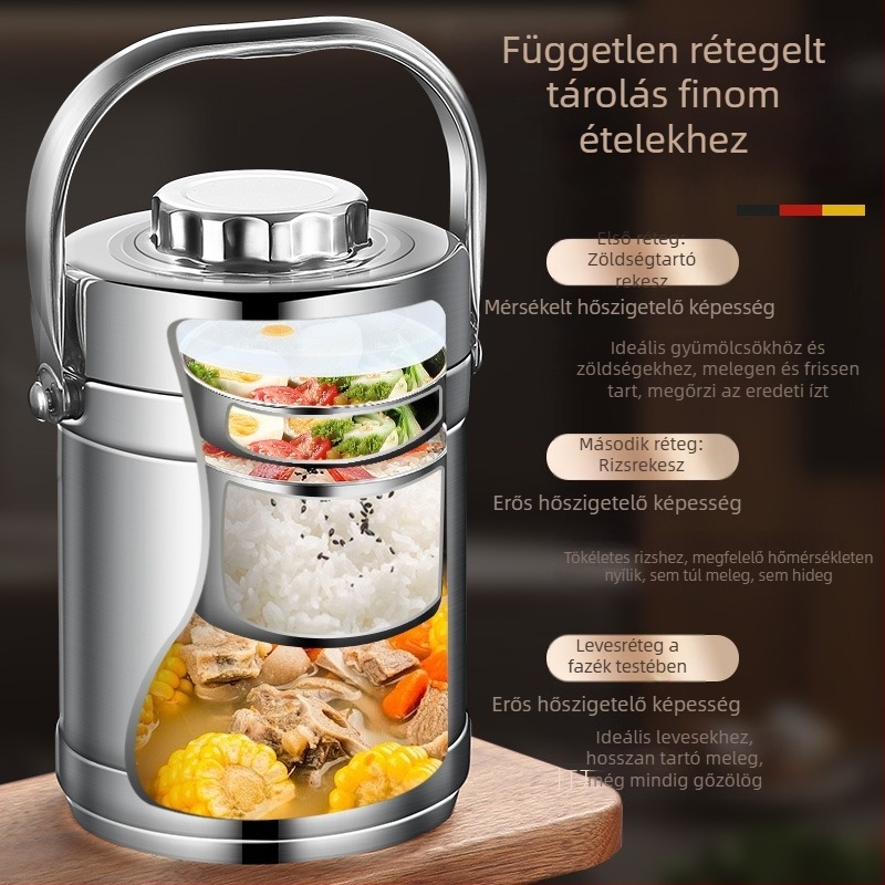 304 rozsdamentes acélból készült, hőszigetelt, többrétegű ebédes doboz, nagy kapacitású, diákoknak és irodai dolgozóknak