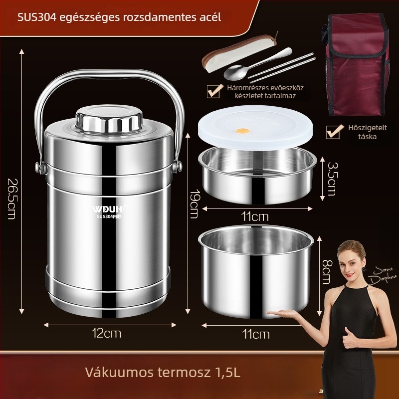 304 rozsdamentes acélból készült, hőszigetelt, többrétegű ebédes doboz, nagy kapacitású, diákoknak és irodai dolgozóknak