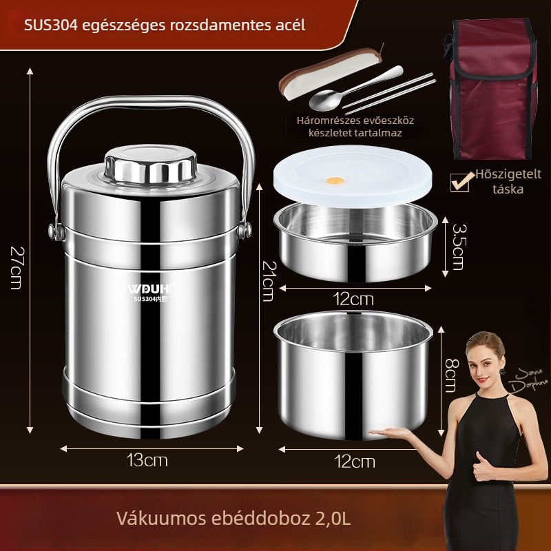 304 rozsdamentes acélból készült, hőszigetelt, többrétegű ebédes doboz, nagy kapacitású, diákoknak és irodai dolgozóknak