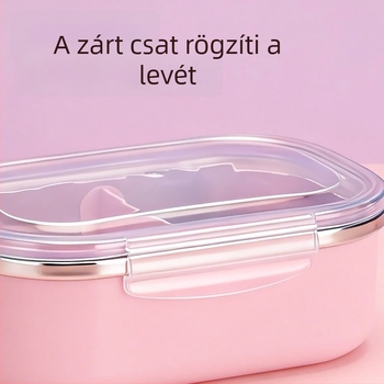 Ebédes doboz evőeszközökkel, nagy kapacitású, zárt fedél, hőszigetelt rozsdamentes acélból, egyrétegű