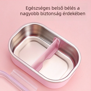 Ebédes doboz evőeszközökkel, nagy kapacitású, zárt fedél, hőszigetelt rozsdamentes acélból, egyrétegű