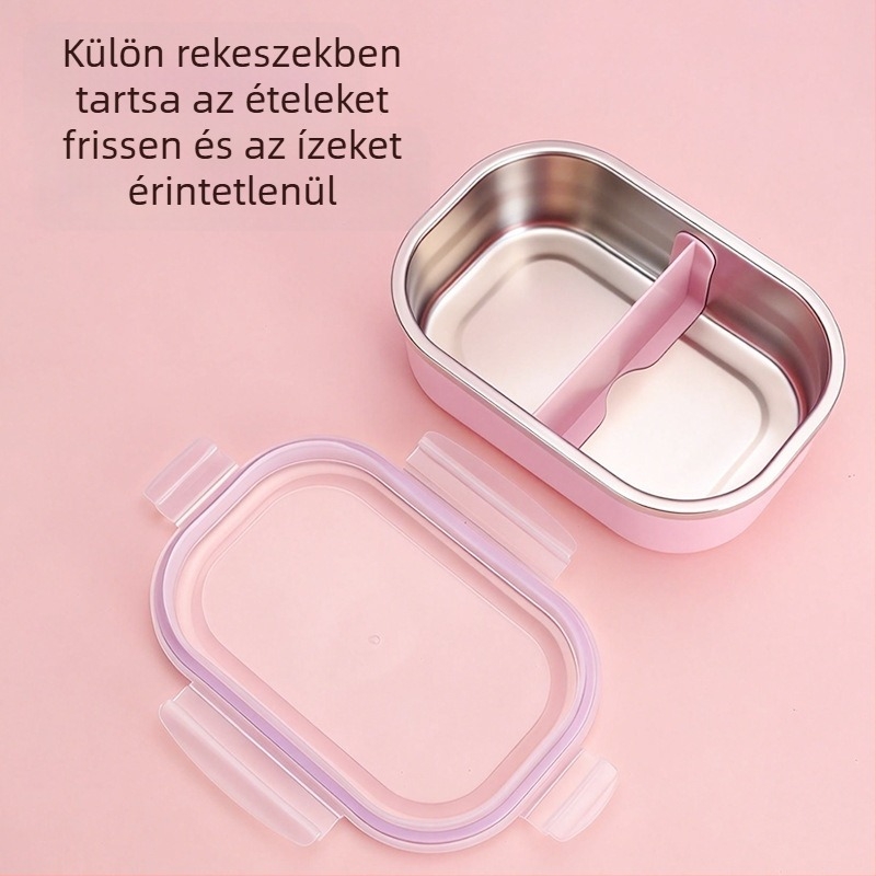 Ebédes doboz evőeszközökkel, nagy kapacitású, zárt fedél, hőszigetelt rozsdamentes acélból, egyrétegű
