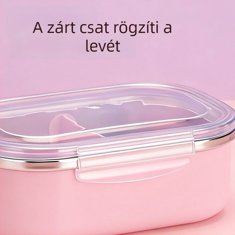 Ebédes doboz evőeszközökkel, nagy kapacitású, zárt fedél, hőszigetelt rozsdamentes acélból, egyrétegű