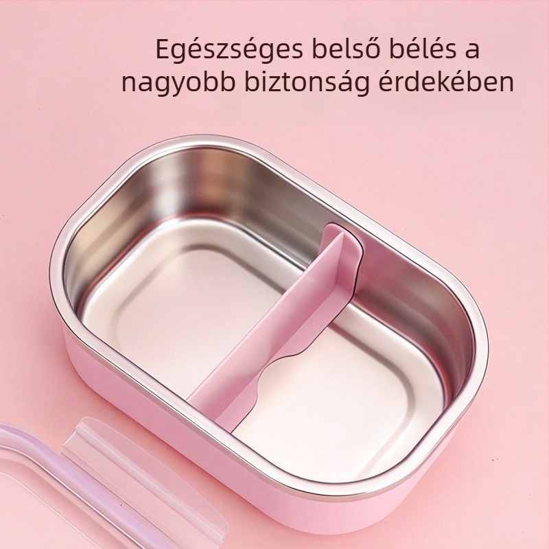 Ebédes doboz evőeszközökkel, nagy kapacitású, zárt fedél, hőszigetelt rozsdamentes acélból, egyrétegű