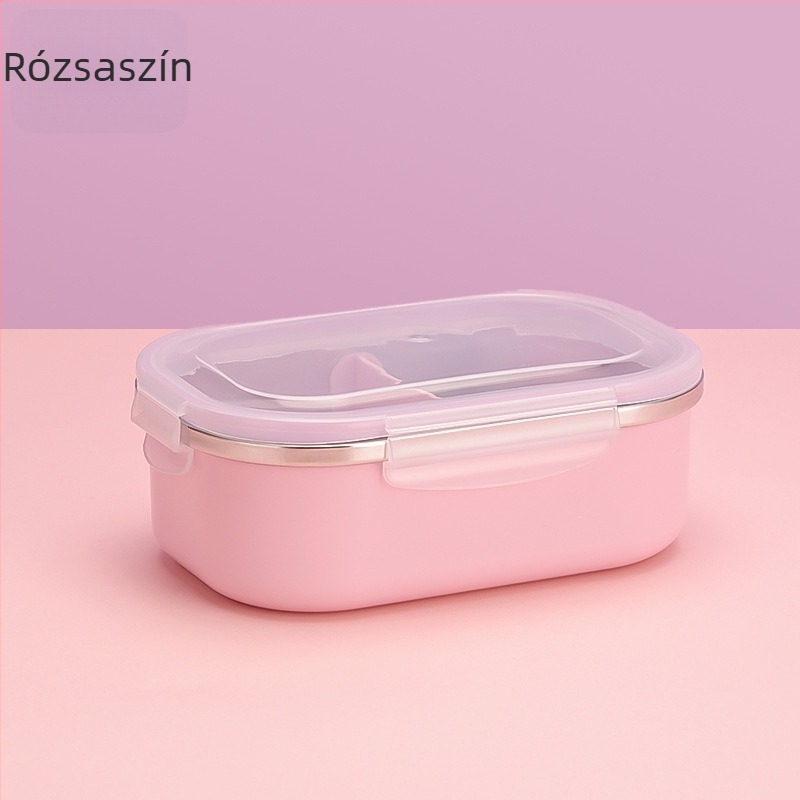 Ebédes doboz evőeszközökkel, nagy kapacitású, zárt fedél, hőszigetelt rozsdamentes acélból, egyrétegű