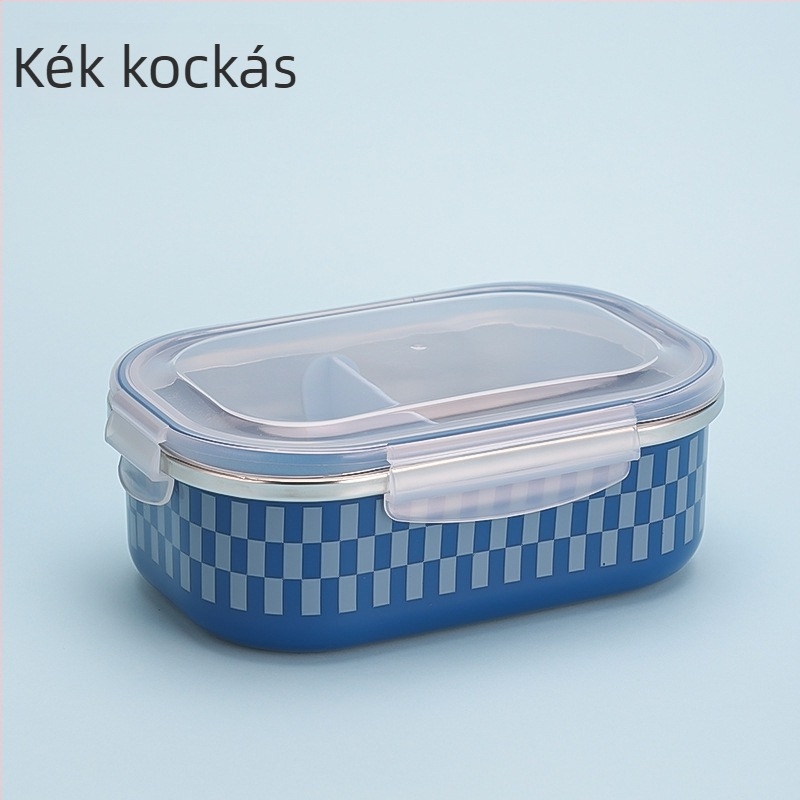 Ebédes doboz evőeszközökkel, nagy kapacitású, zárt fedél, hőszigetelt rozsdamentes acélból, egyrétegű