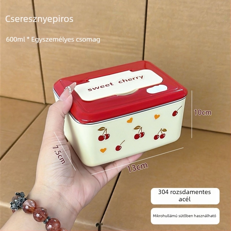 Cherry Pie rozsdamentes acélból készült szigetelt ebédes doboz, dupla réteg, 501–800 ml, mikrohullámú sütőben melegíthető, hordozható