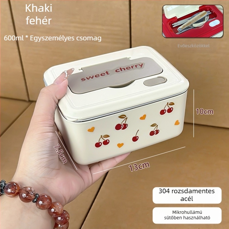 Cherry Pie rozsdamentes acélból készült szigetelt ebédes doboz, dupla réteg, 501–800 ml, mikrohullámú sütőben melegíthető, hordozható