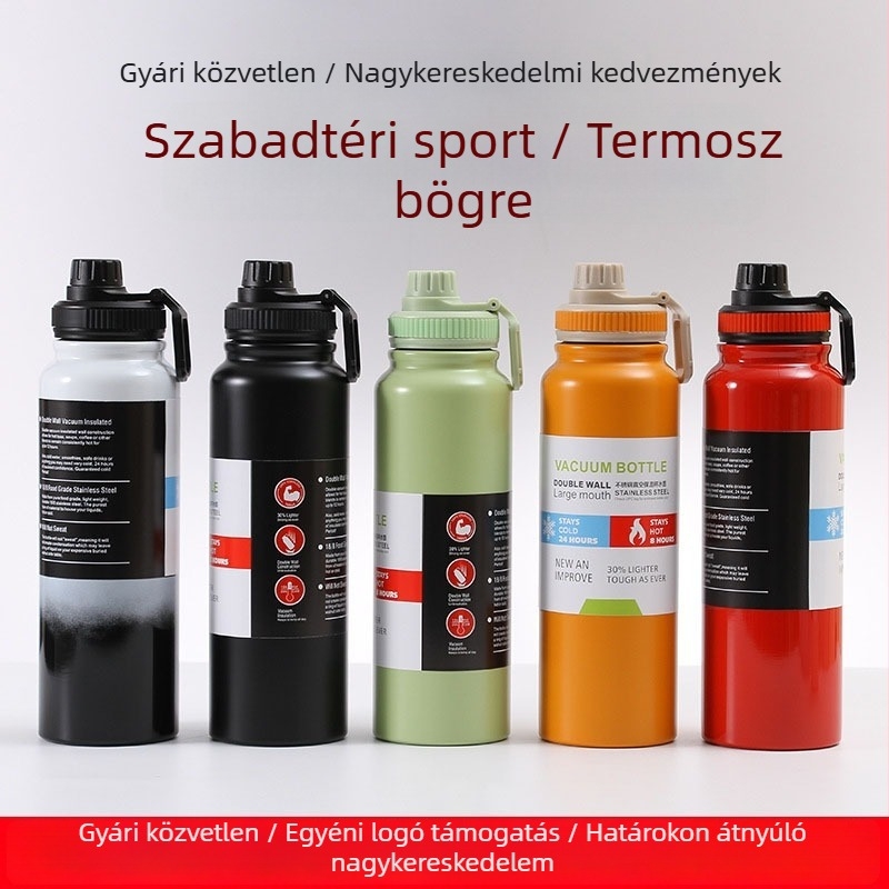 304 rozsdamentes acélból készült vákuum-izolációs termosz, kültéri sportokra, hordozható, nagy kapacitású